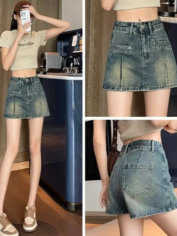 "Fake Two-Piece" Hot Girl Skirt | High-Waist Hip-Covering Anti-Exposure A-Line Slimming Mini for Small Frames