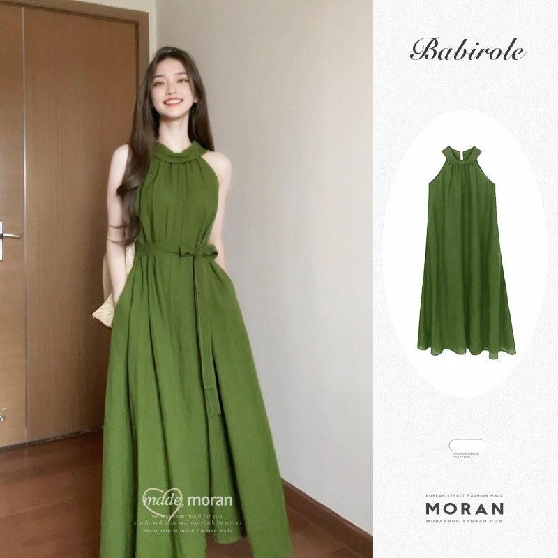 2026 French Halter Vintage A-Line Long Dress Women