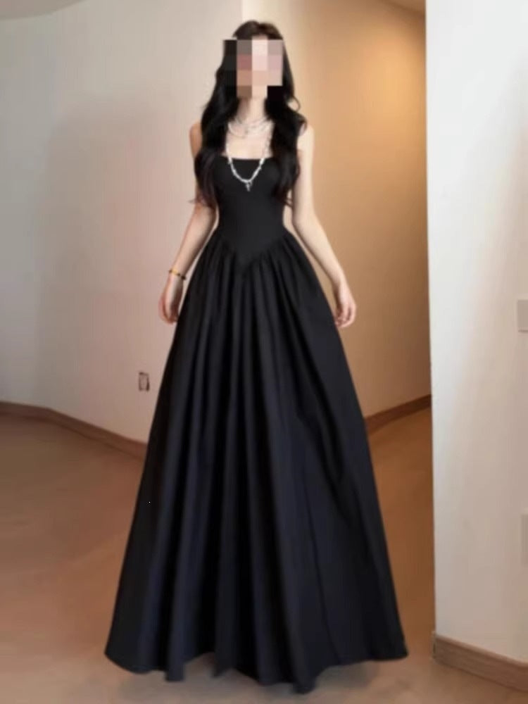 2026 French Black Suspender Long Dress Women Slim Fit
