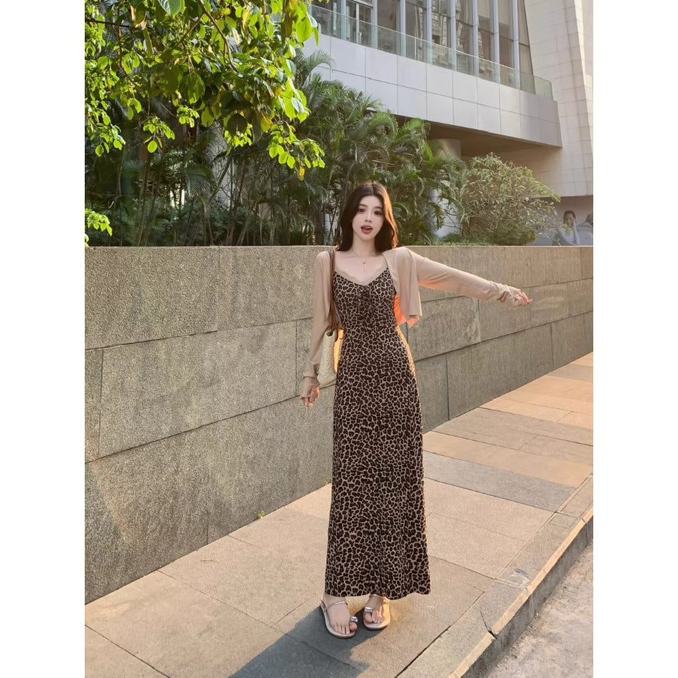 Leopard Print Bodycon Suspender Summer Dress Women
