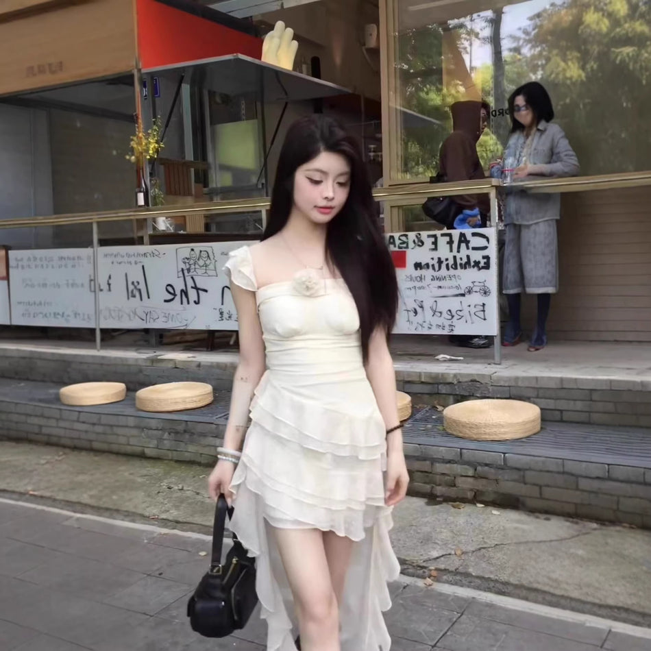Sweet Lace Square Neck Floral Flutter Summer Dress
