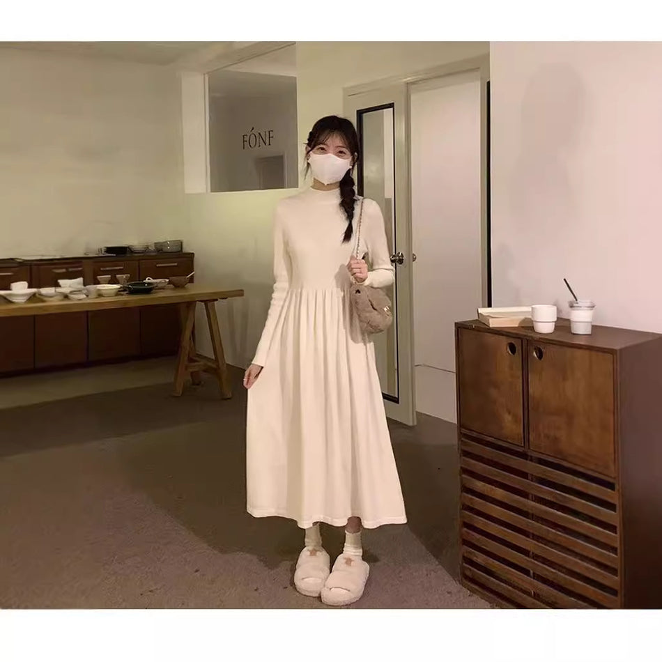 Slim Knitted Turtleneck Sweater Dress Women Winter