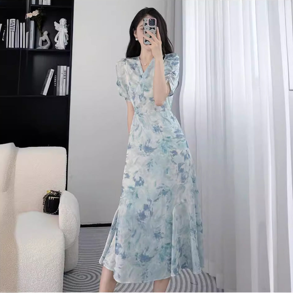 Plus Size V-Neck Floral Fishtail Summer Dress Women