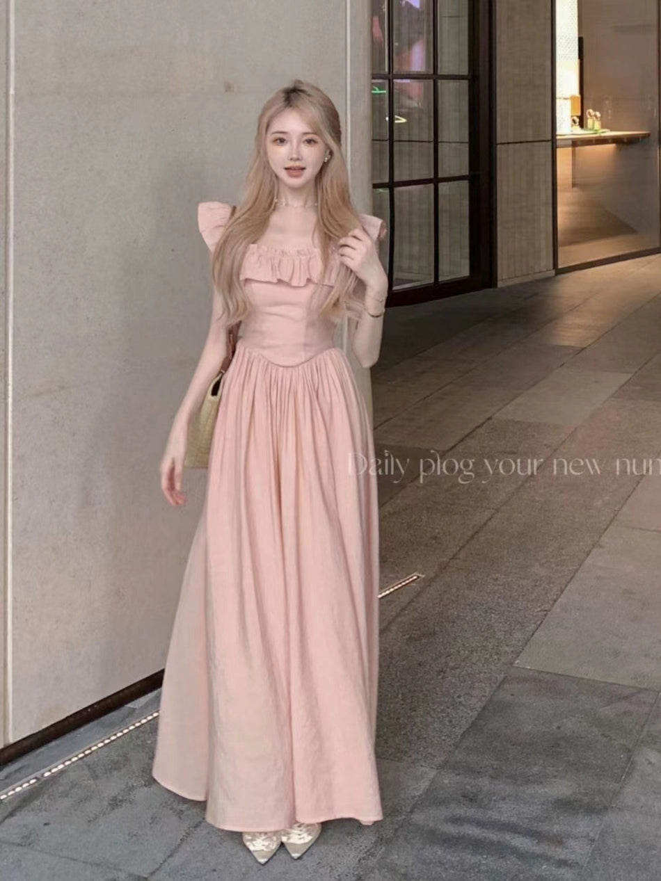 Pink Fairy Square Neck A-Line Summer Dress Women