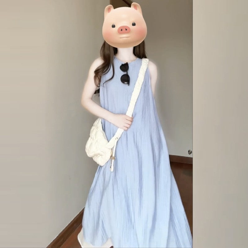 French Striped Faux Two-Piece Long Dress for Women Summer