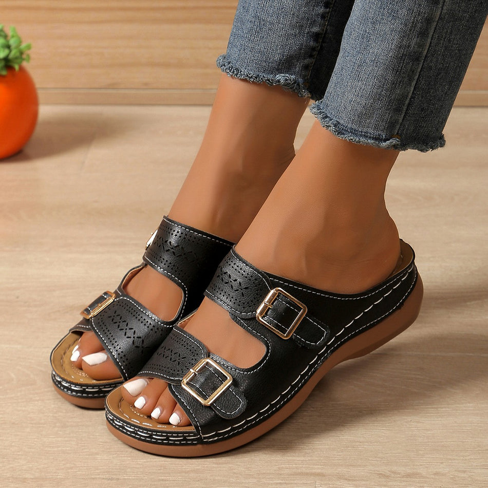 Women’s Thick Sole Wedge Fish Mouth Sandals Summer Buckle Shoes