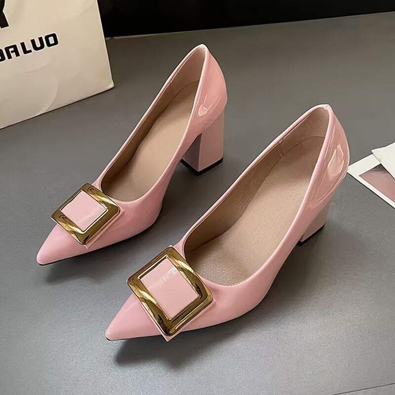 Women’s Chunky Heel Pointed Toe Hollow Sandals Slip-On Shoes