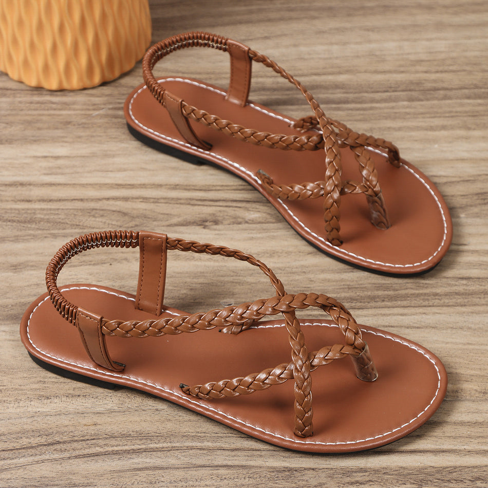 2025 Women’s Woven Strap Flip-Toe Flat Sandals Large Size Summer