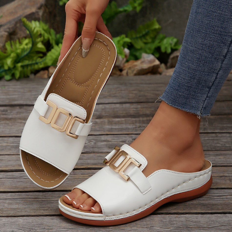 Women’s Fish Mouth Thick Sole Slippers Wide Strap Large Size Summer