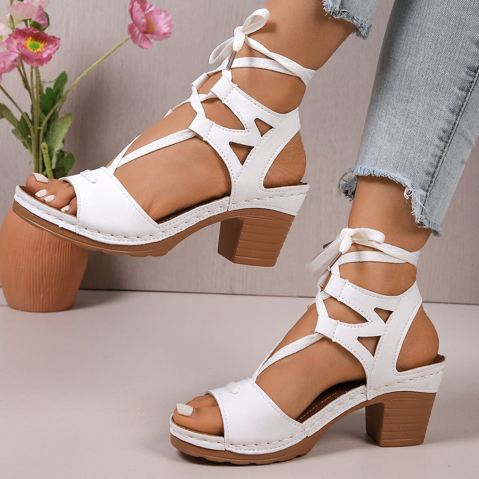 Women’s Strappy Wedge Sandals Fish Mouth Thick Heel Large Size Summer