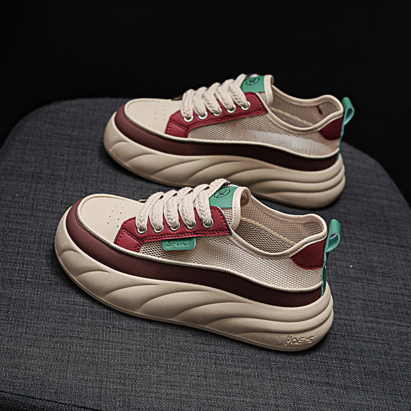 Women’s Mesh White Sneakers Thick Sole Casual Height Shoes