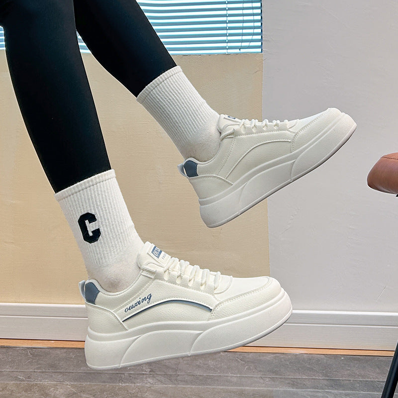 Women’s White Thick Sole Sneakers Casual Sports Shoes