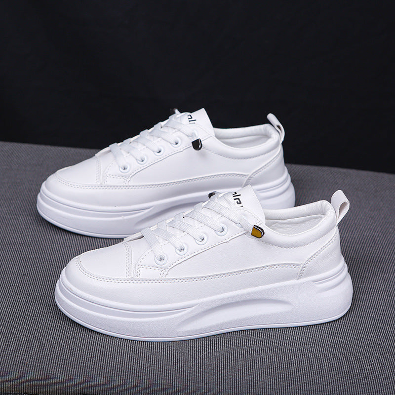 Women’s White Platform Sneakers Low Top Casual Leather Shoes