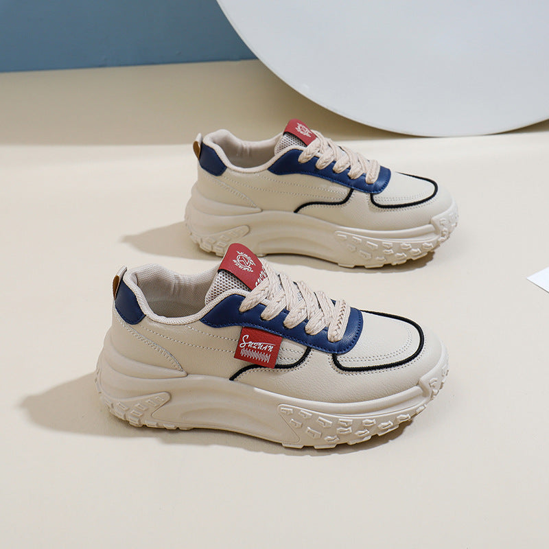 Women’s Leather Low-Top Dad Sneakers Korean Style Casual Shoes