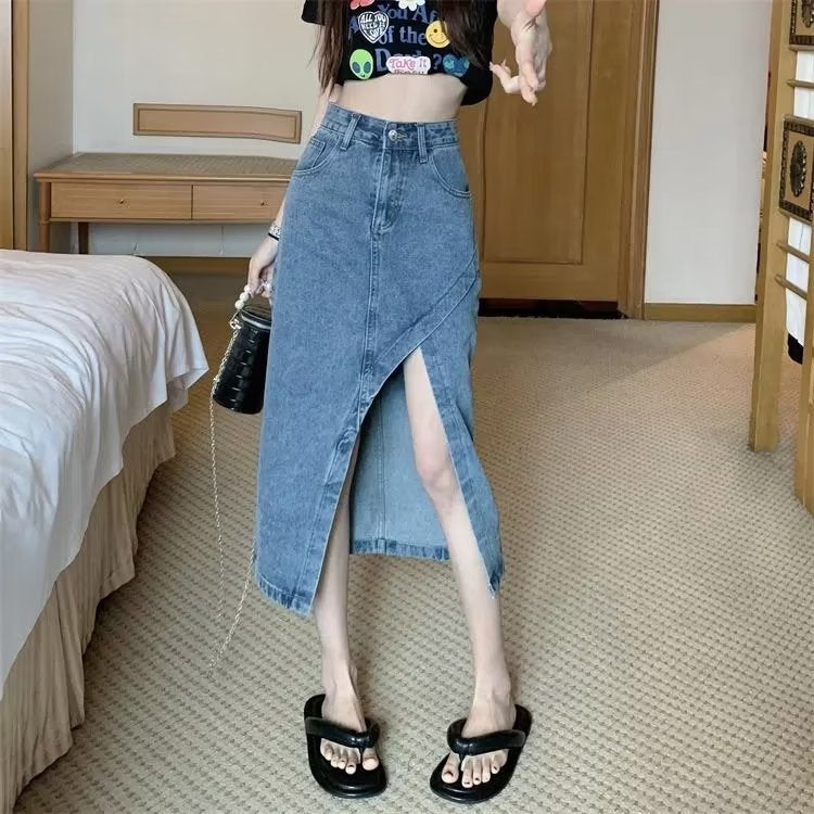 Women’s High Waist Denim A-Line Midi Skirt Casual Summer