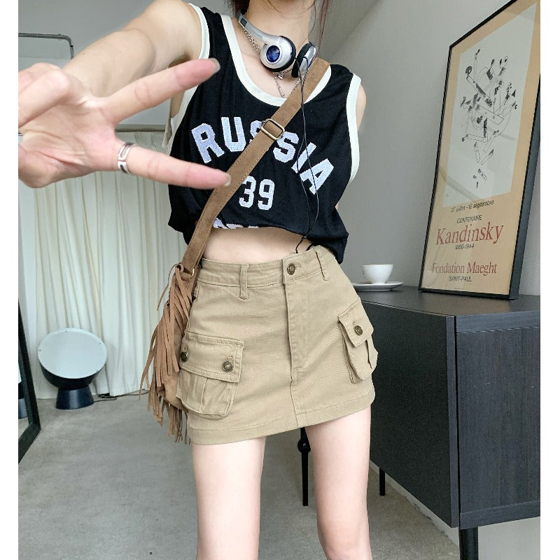 Women’s High Waist Denim A-Line Short Skirt Casual Retro