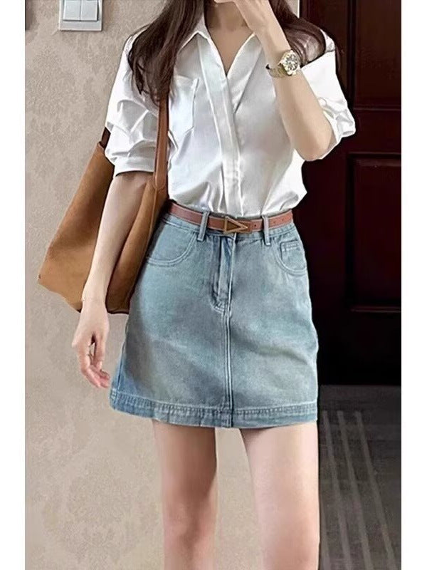 Women’s High Waist Denim A-Line Skirt Loose Fit Summer
