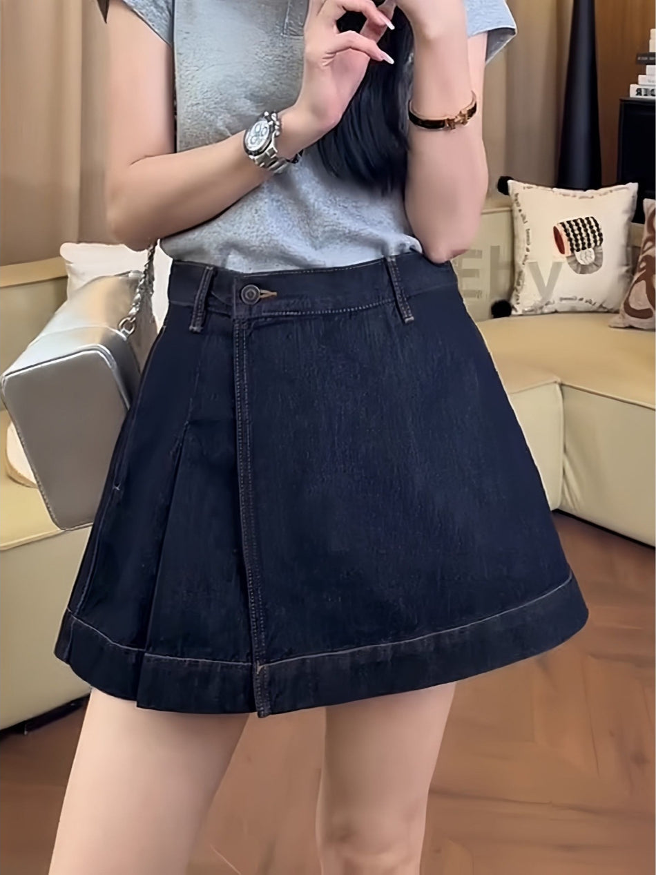 Women’s High Waist Denim Culottes A-Line Wide Leg Summer