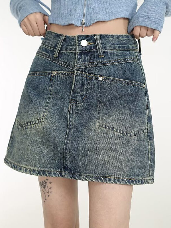 Women’s Plus Size High Waist Denim A-Line Skirt Elastic Fit