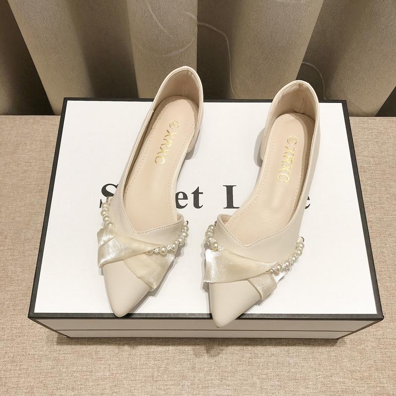 Chanel-Inspired Pointed Toe Pearl Slip-On Shoes