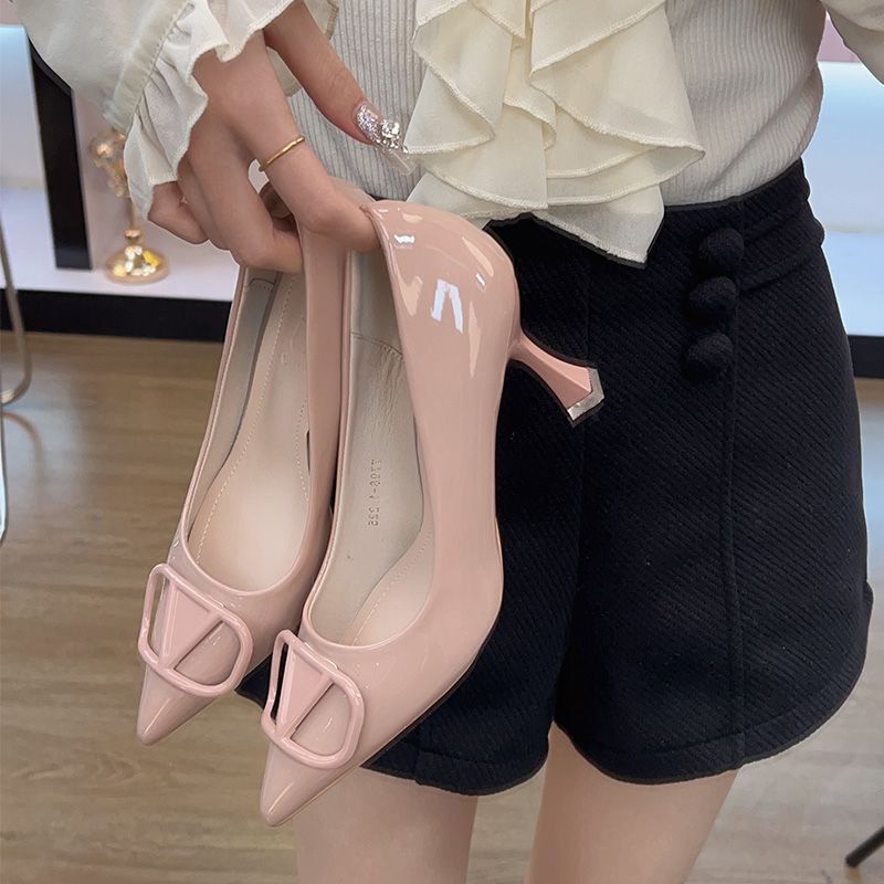 Nude Patent Leather Stiletto Pointed Toe Heels