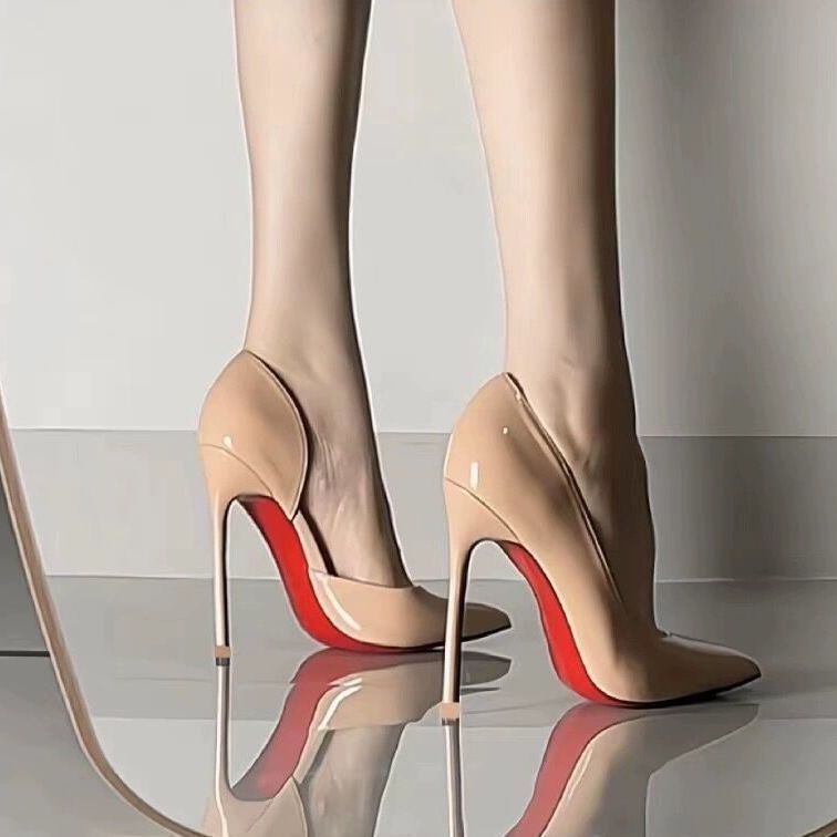Nude Red Sole Stiletto High Heels Slip-On Women Dress Shoes