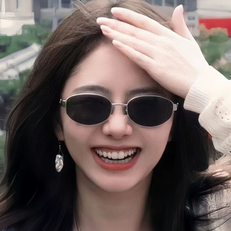 Premium Oval Metal Sunglasses for Women UV Protection