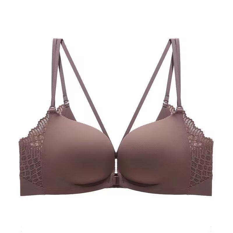 Seamless Front Closure Push Up Bra Set with Elegant Strap Detail