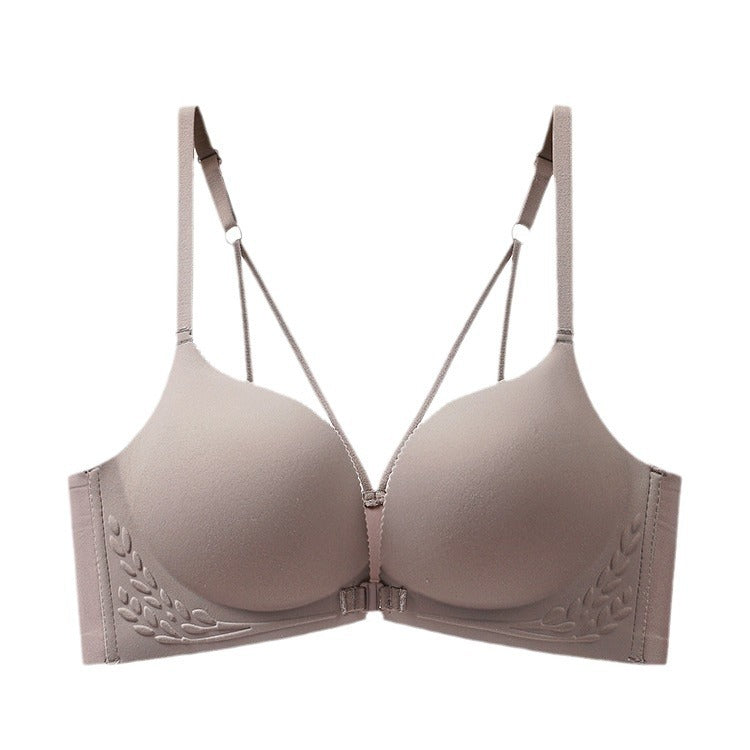 Seamless Front Closure Push Up Bra with Elegant Back Detail