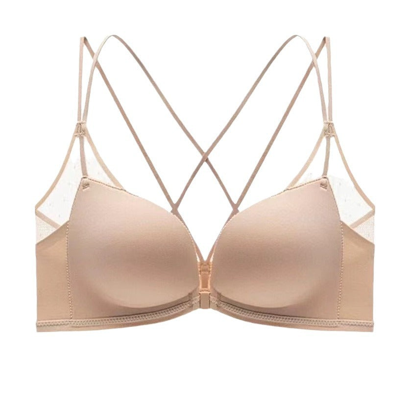 Seamless Front Buckle Push Up Bra with Cross Back Detail