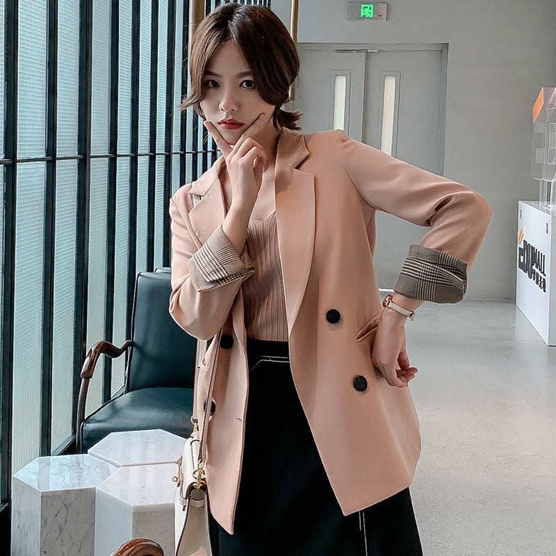 Womens Korean Style Solid Color Loose Fit Blazer Jacket