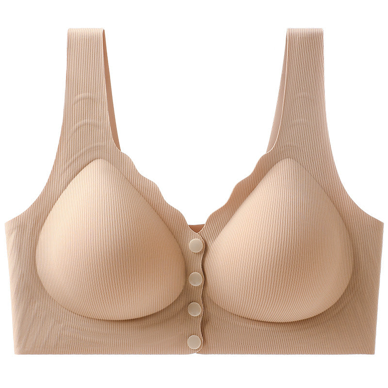 Seamless Front Button Push Up Bra with Lateral Support