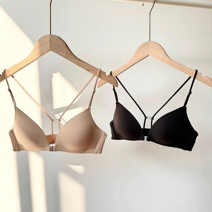 French-Inspired Front Closure Triangle Bra with Seamless Push-Up Support