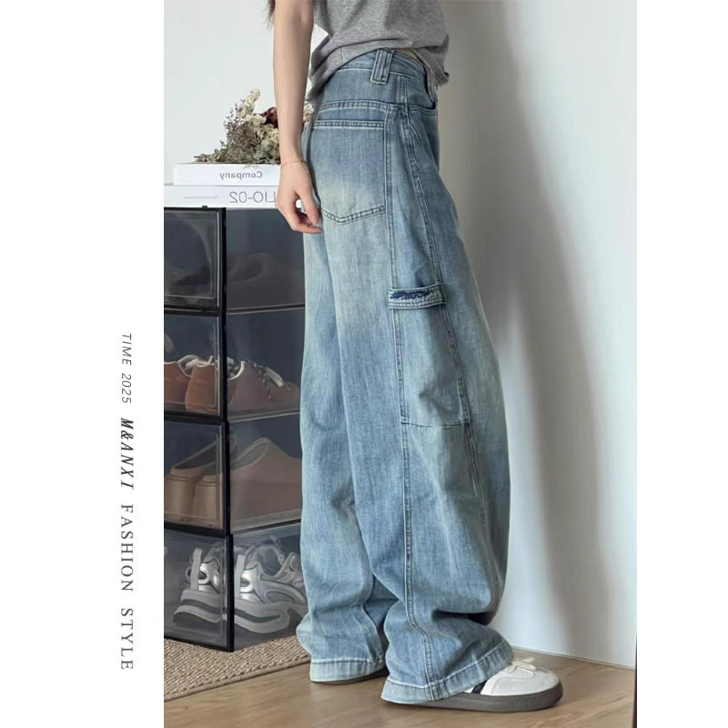 Light Blue High-Waist Wide-Leg Scimitar Jeans for Women