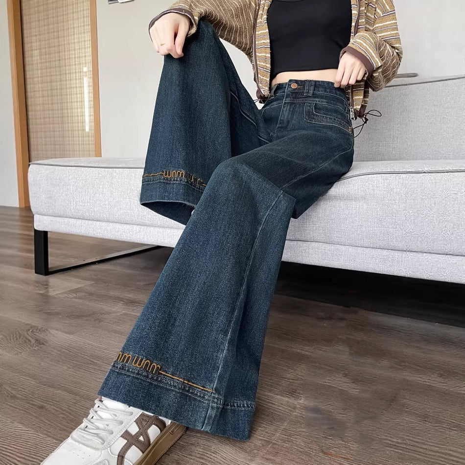 Loose Wide-Leg Stretch Jeans for Women Petite Flared Fit