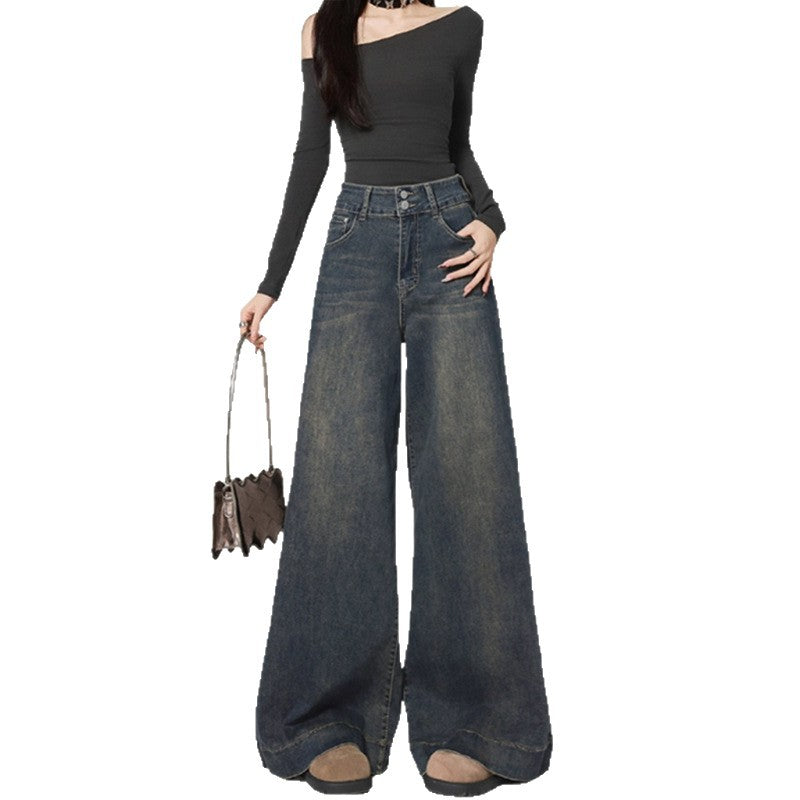 Plus Size Retro Distressed High-Waist Straight-Leg Jeans for Women