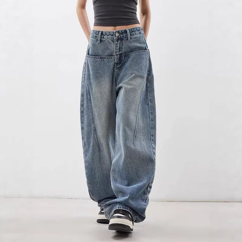 Vintage Blue High-Waist Wide-Leg Jeans for Women