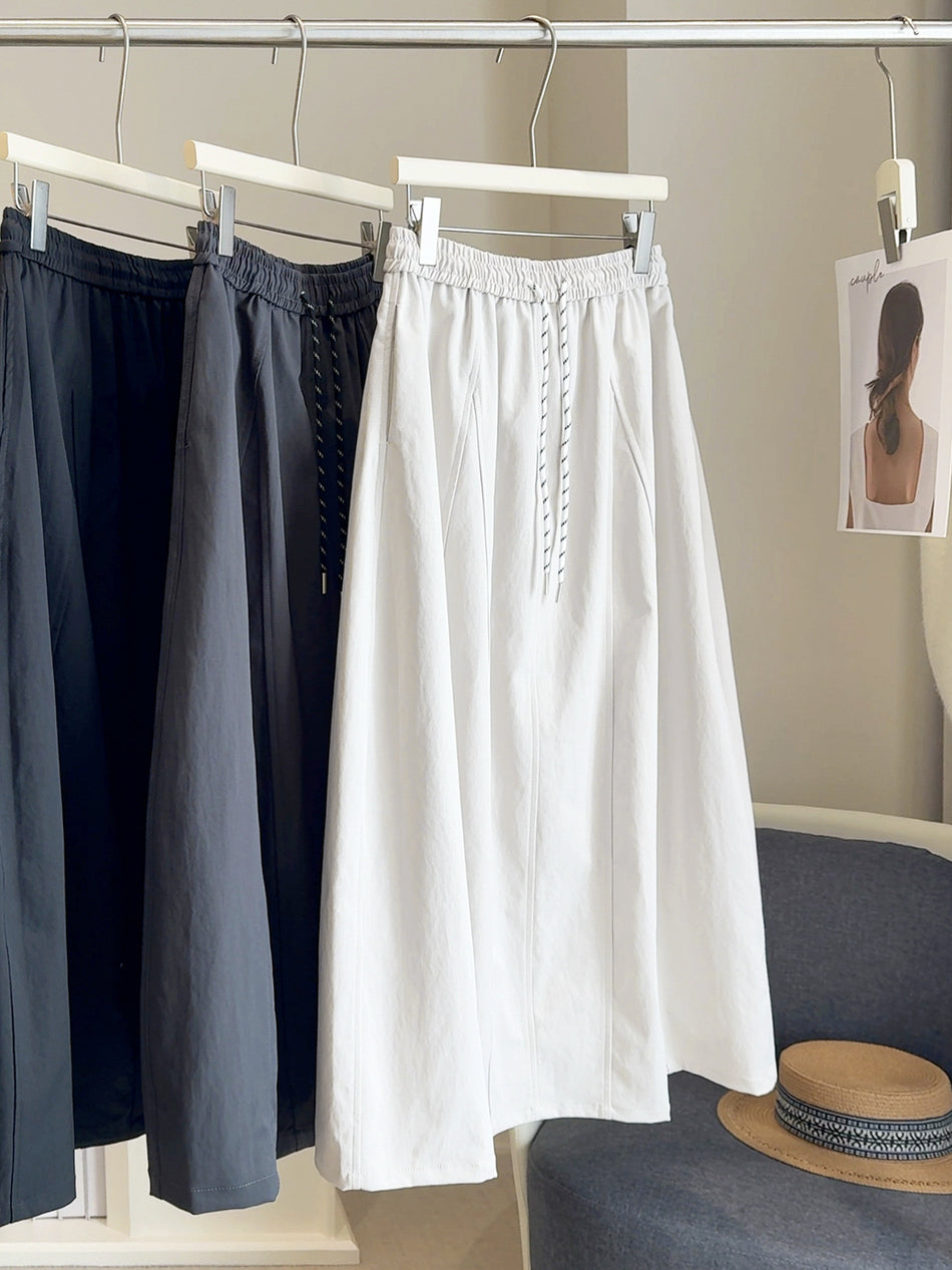 Contrast Drawstring A-Line Workwear Skirt with Spliced Detail
