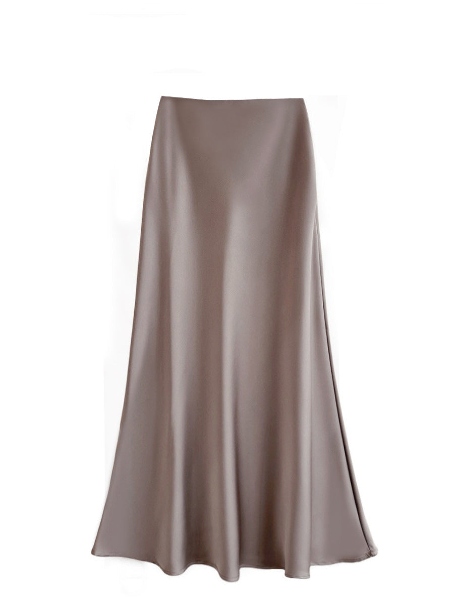 High-Waisted Satin Acetate Mid-Length Fishtail Skirt