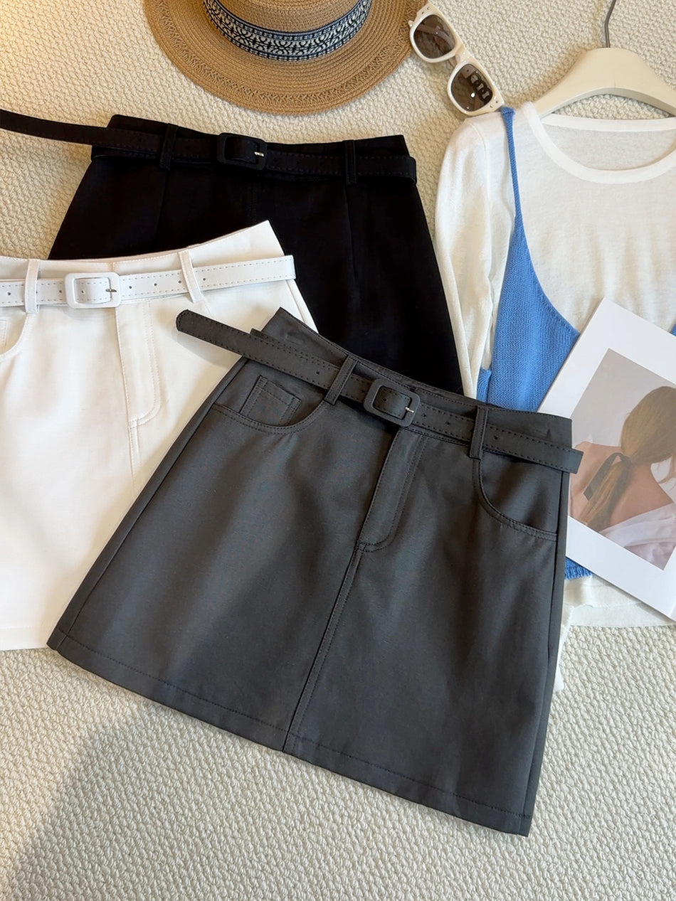 High-Waisted A-Line Utility Mini Skirt with Matching Belt