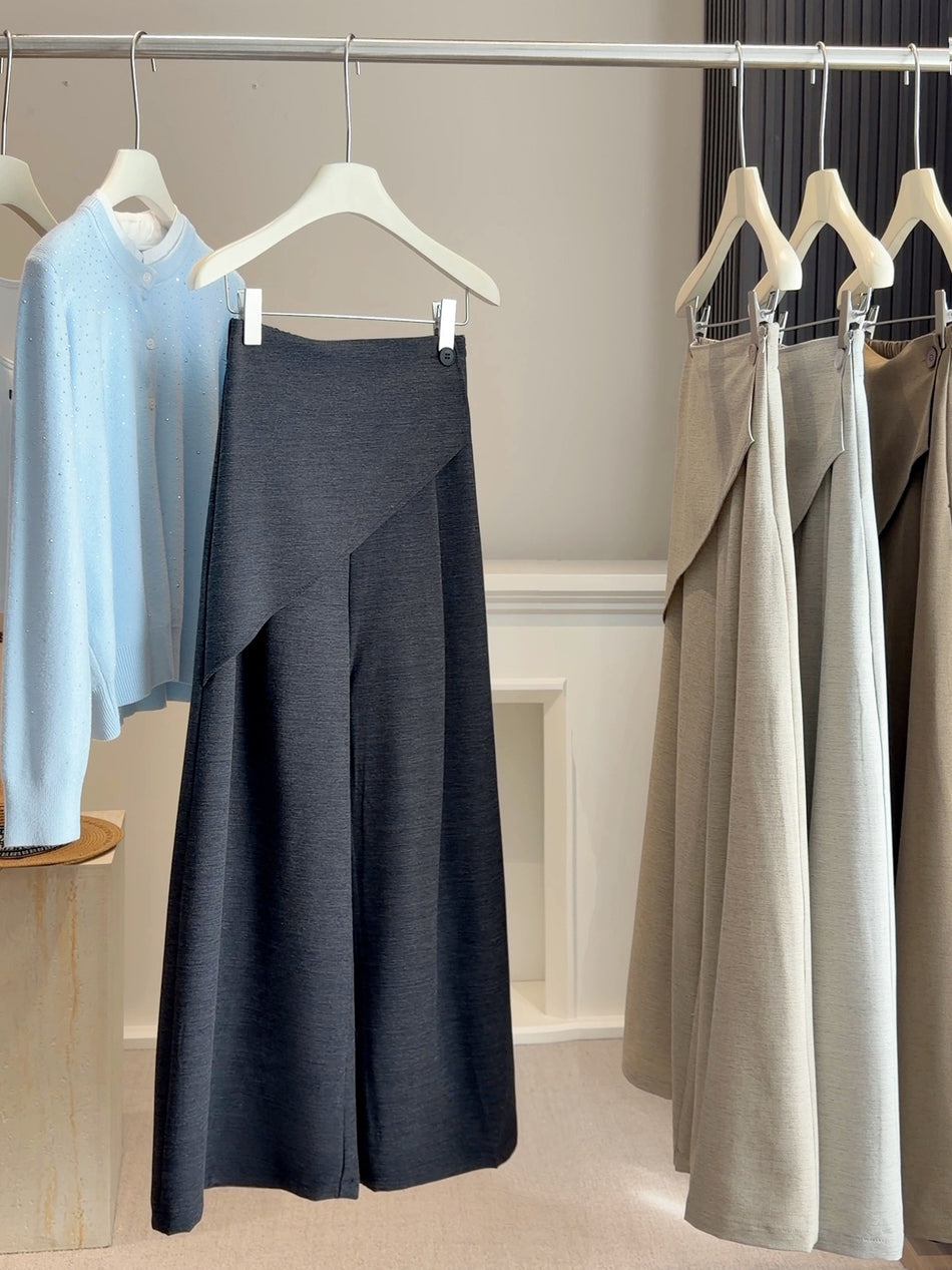 High-Waisted Irregular Faux Two-Piece Wide-Leg Trousers
