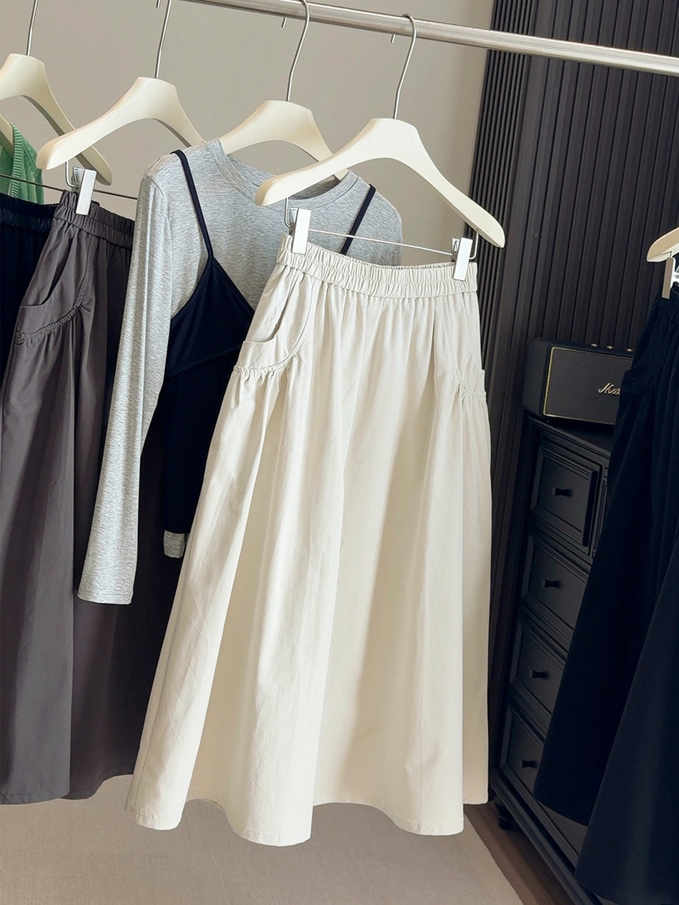 High-Waisted A-Line Umbrella Skirt with Elastic Waist