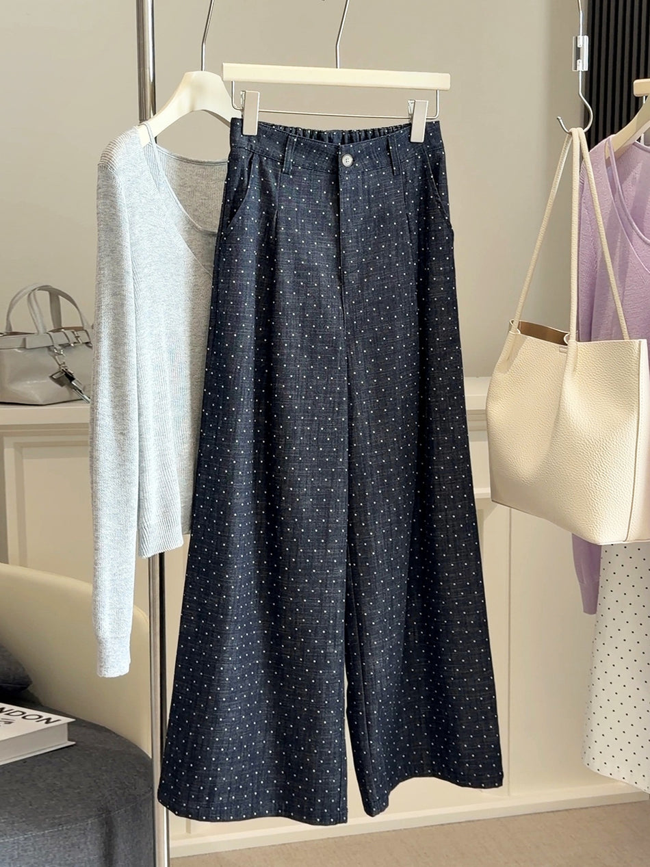 High-Waisted Polka Dot Wide-Leg Drape Trousers