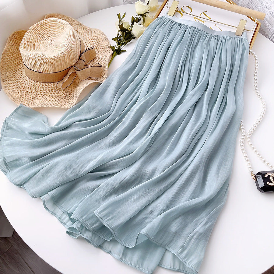 Mercerized Organza A-Line Midi Skirt with Elegant Drape
