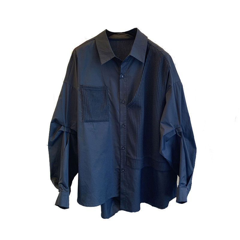 Spliced Waffle Knit Mock-Layered Shirt in Relaxed Silhouette