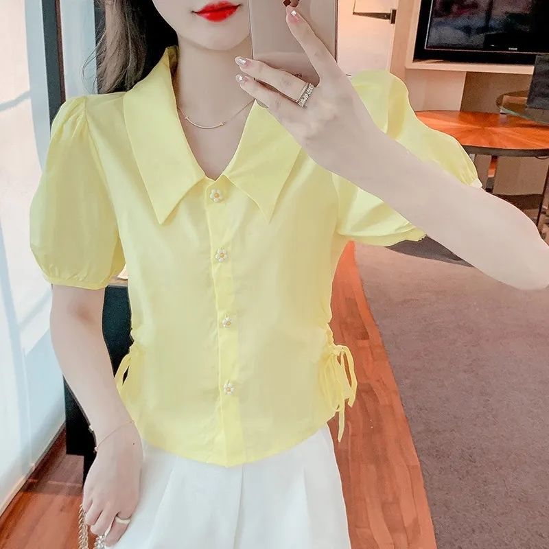 Women’s Elegant Doll Collar Puff Sleeve Chiffon Blouse