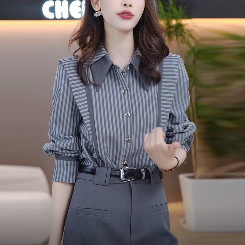 Women’s Slimming Striped Long Sleeve High-End Spring Blouse