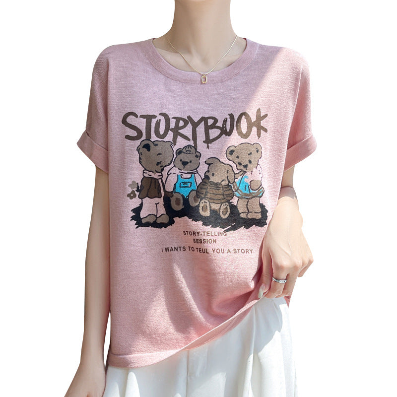 Bamboo Linen Knit Tee in Relaxed Half-Sleeve Silhouette