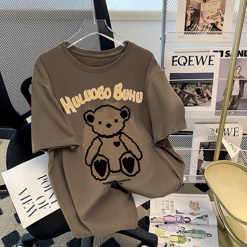 Title: Retro Little Bear Cotton Short-Sleeved Slimming T-Shirt
