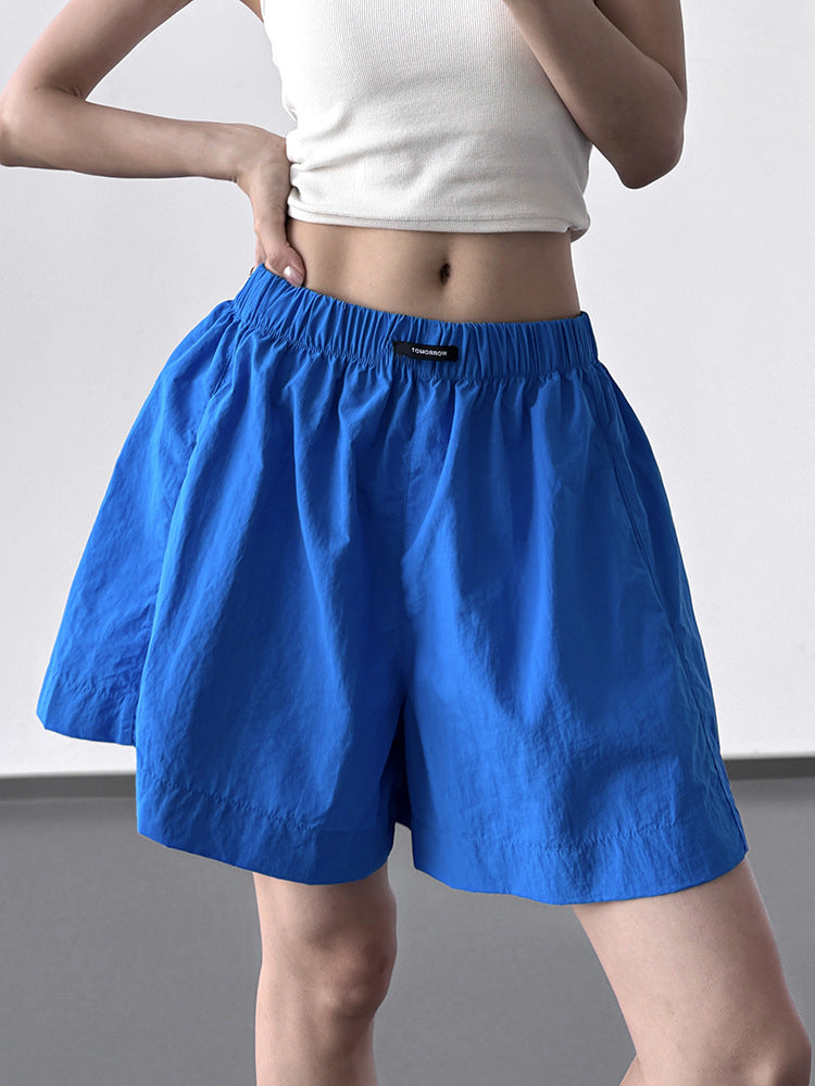 High-Waisted A-Line Quick-Dry Shorts in Azure Blue